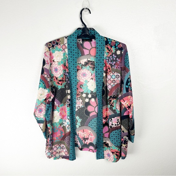 BOB MACKIE Wearable Art Floral Long Sleeves Side Pockets Open Cardigan, Size XL - Picture 1 of 8